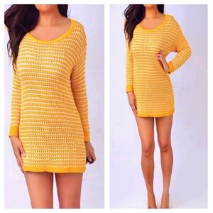 Talbots Mustard Yellow and White Striped Sweater